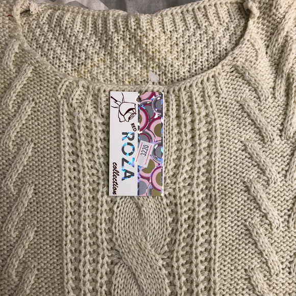 Off white cream Turkish wool Women’s sweater stretch crew neck Red Roza Brand - Picture 4 of 13